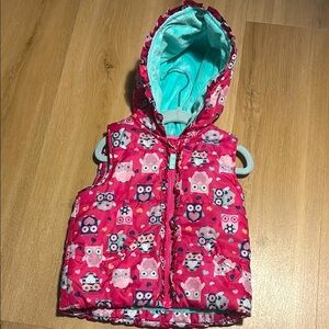 Kids Owl Print Hooded Vest - Pink
